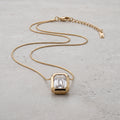 Emerald-Cut Bezel Solitaire Gold Necklace