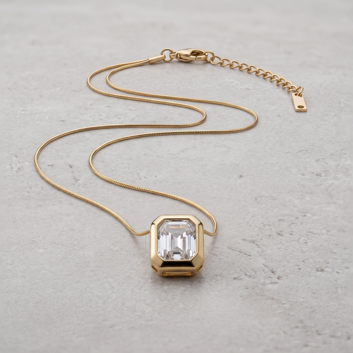 Emerald-Cut Bezel Solitaire Gold Necklace
