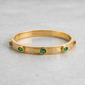Emerald & Crystal Beaded Edge Gold Bangle