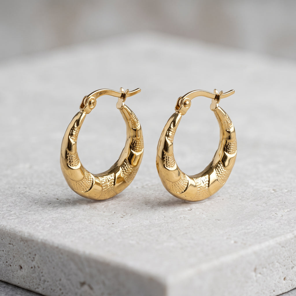Textured Chunky Gold Hoop Earrings