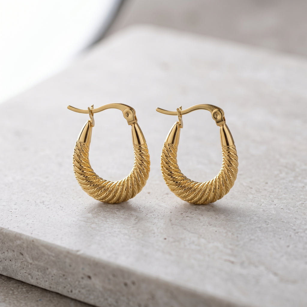 Twisted Oval Gold Hoop Earrings