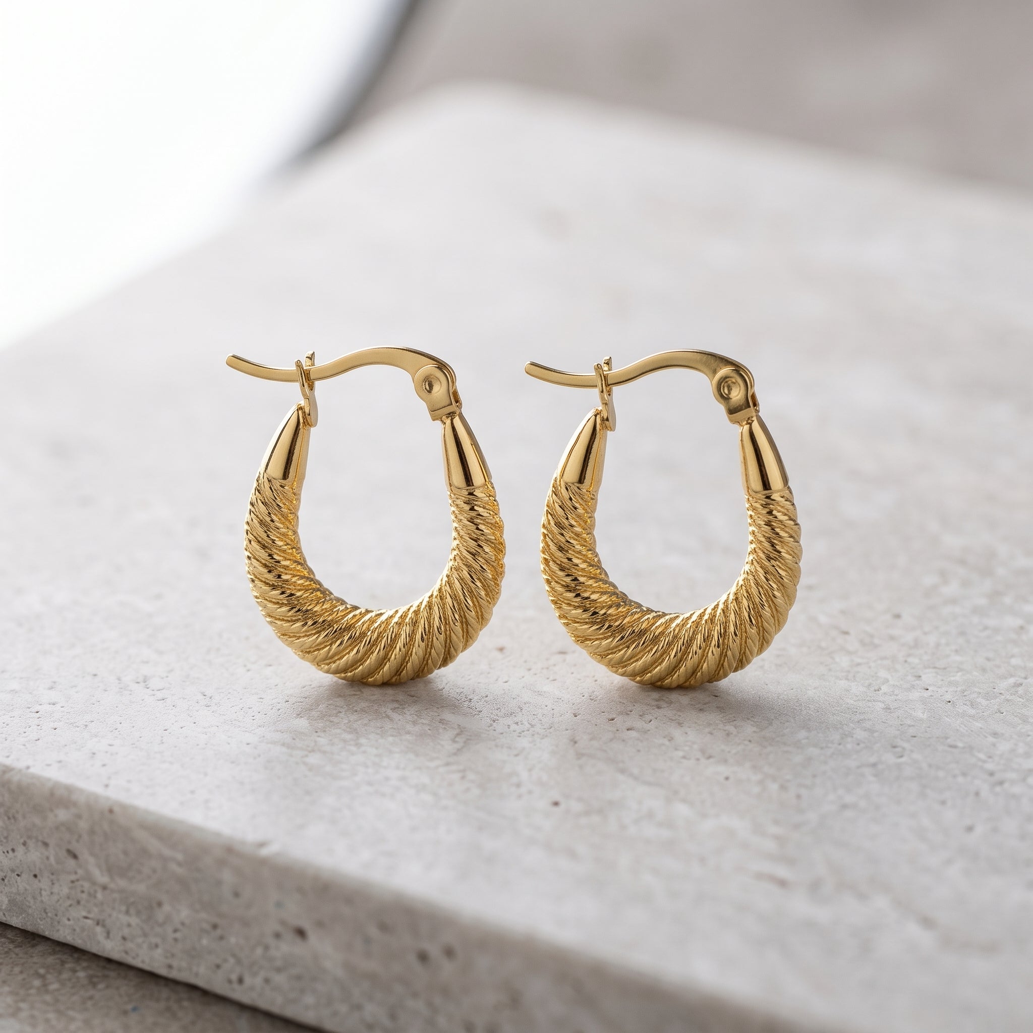 Twisted Oval Gold Hoop Earrings