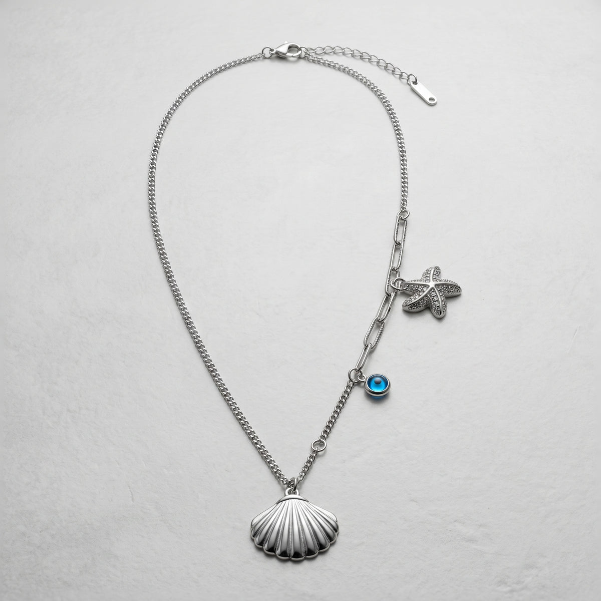 Silver Seashell & Eye Charm Necklace