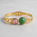 Dual Stone Open-Front Gold Bangle