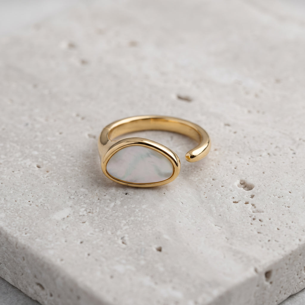 White Pearl Open-Front Gold Ring