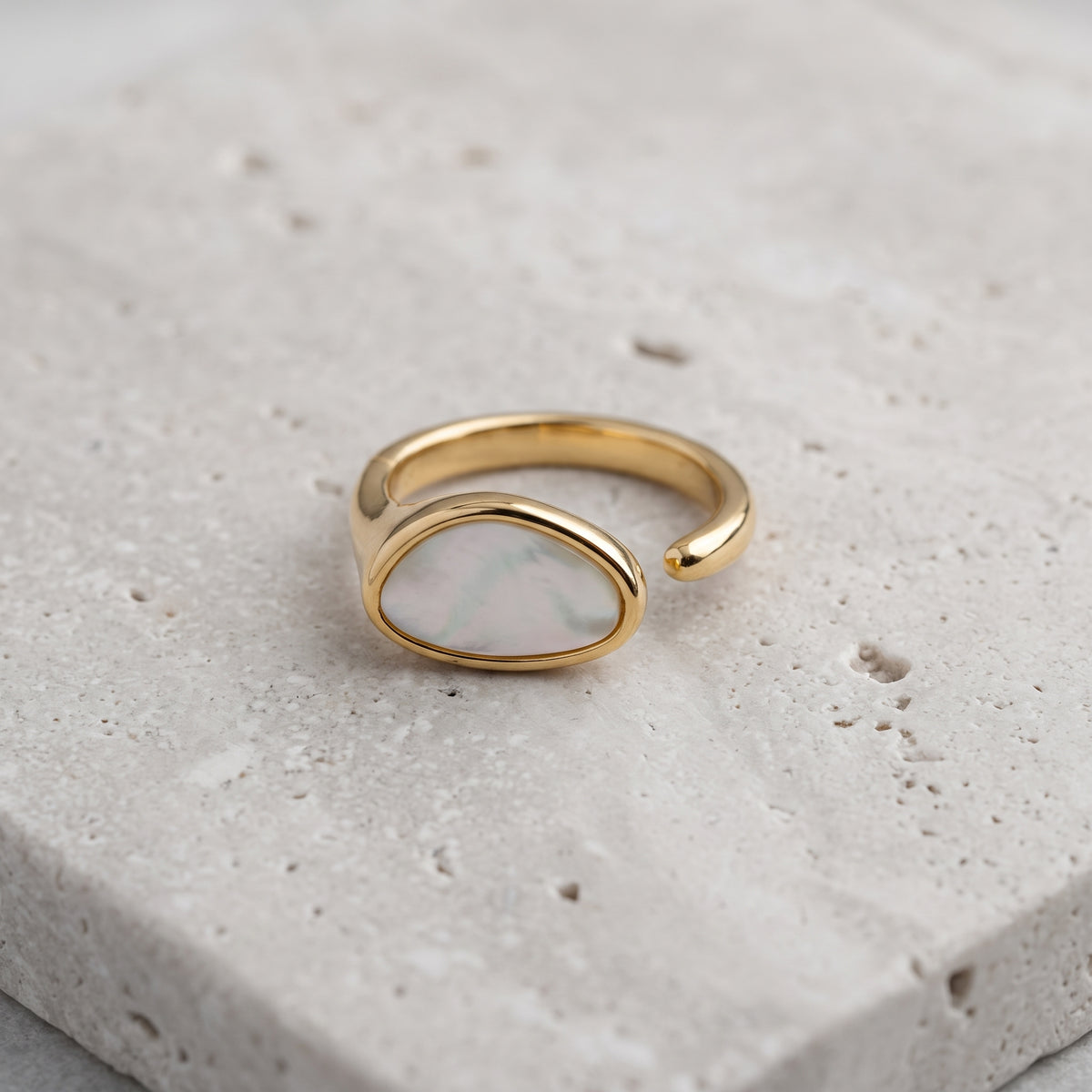 White Pearl Open-Front Gold Ring