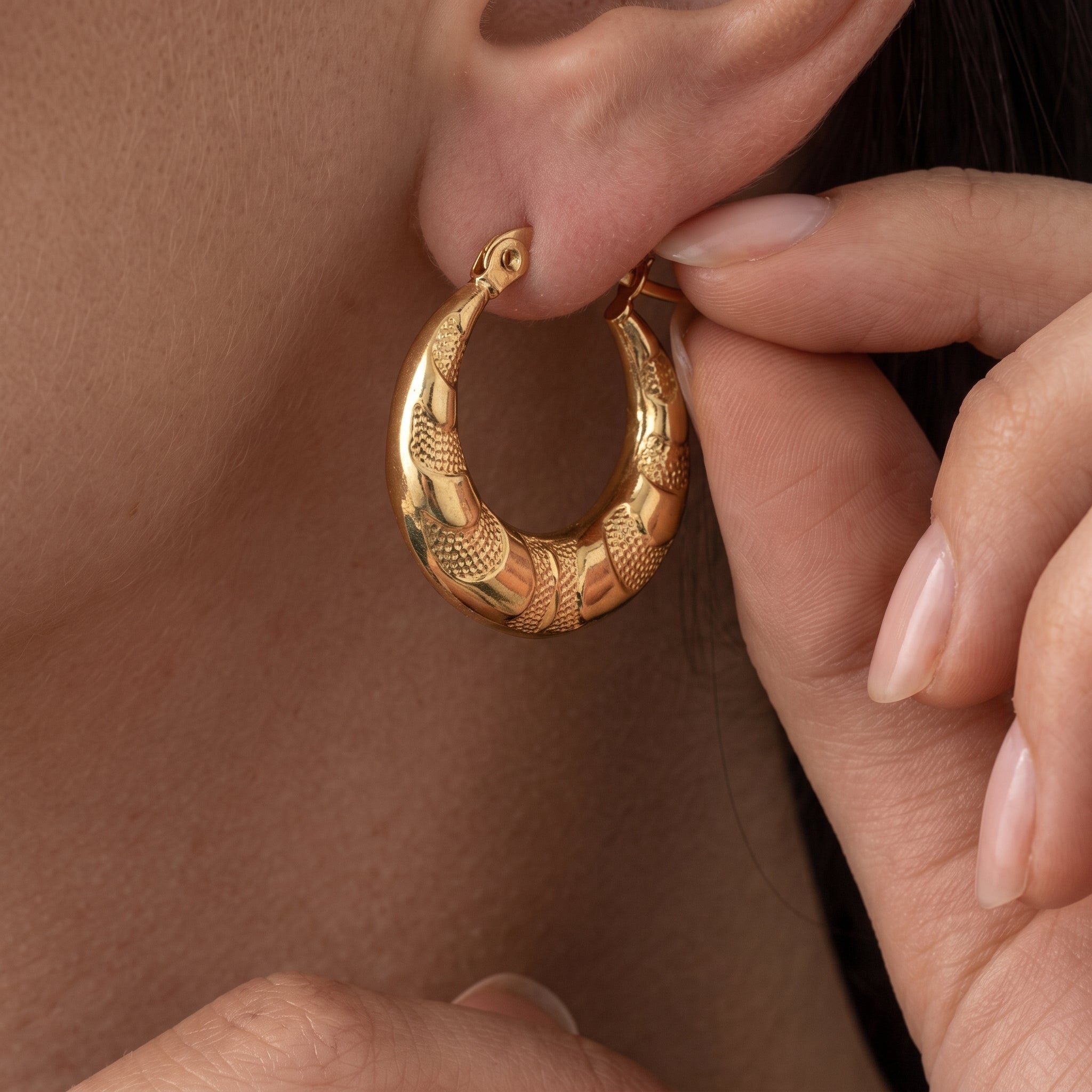 Textured Chunky Gold Hoop Earrings