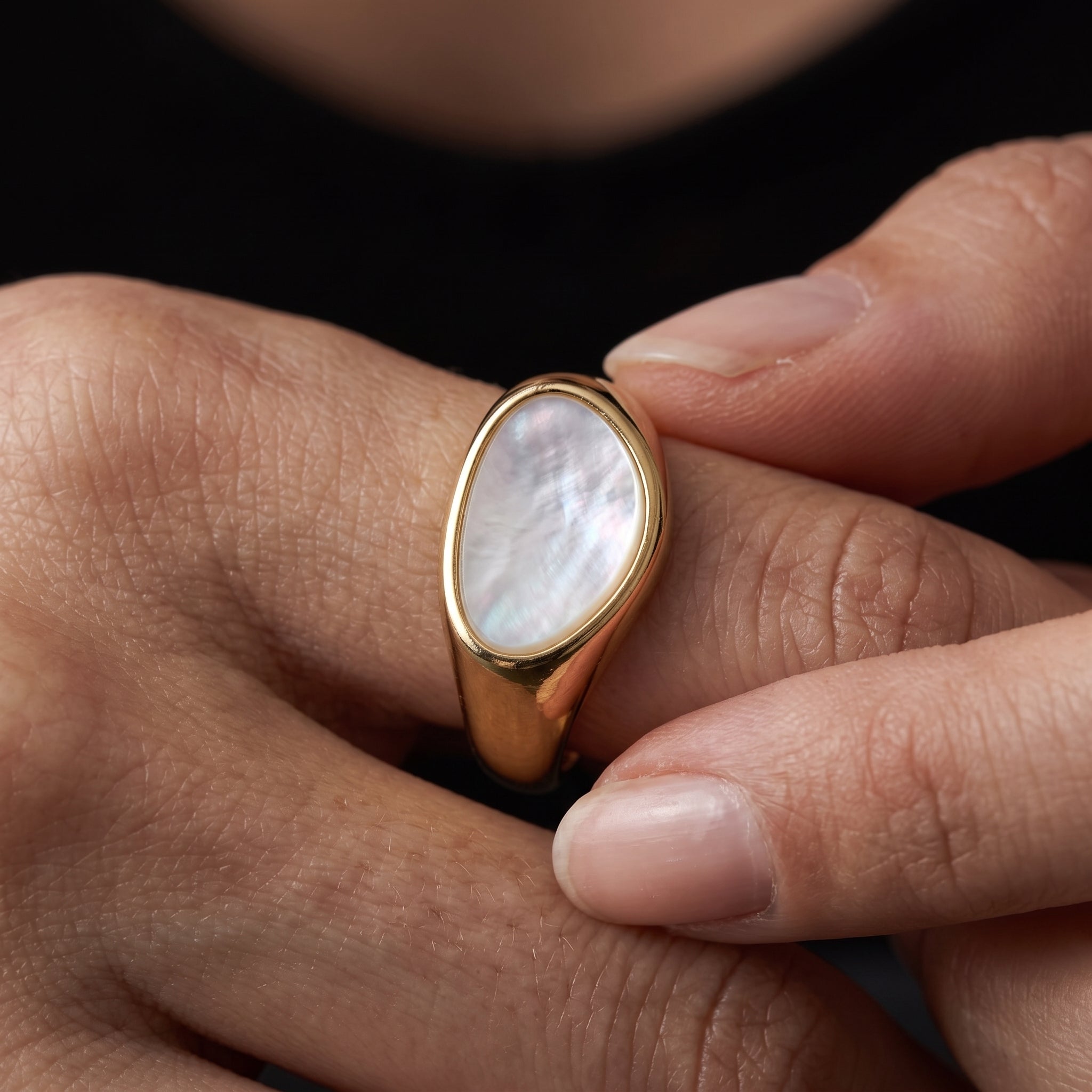 White Pearl Open-Front Gold Ring